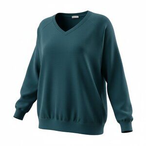 Gap Women’s Teal V-Neck Cotton Sweater Sweatshirt Size Large Side Slits